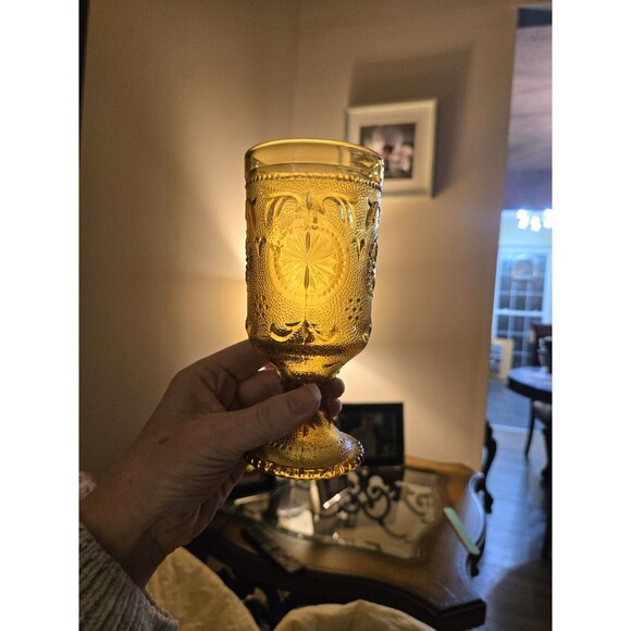 Vintage American Condord Amber By Brockway Glass Co. Goblets Set Of 5 - Picture 4 of 4